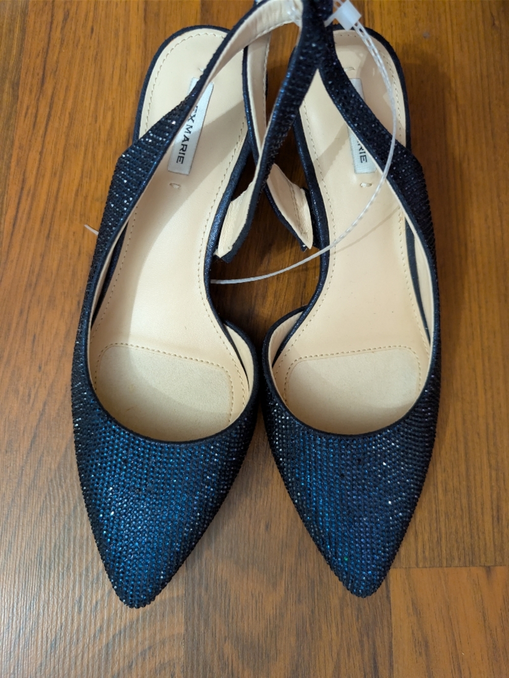 Alex Marie rhinestone-embellished navy blue slingback kitten heels Size 6